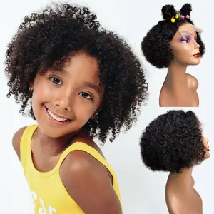 YWhair Wholesale Black Children's Bob Wig Brazilian 100% Human Hair Kinky Curly 5*5 Swiss Lace Front Hair Vendors