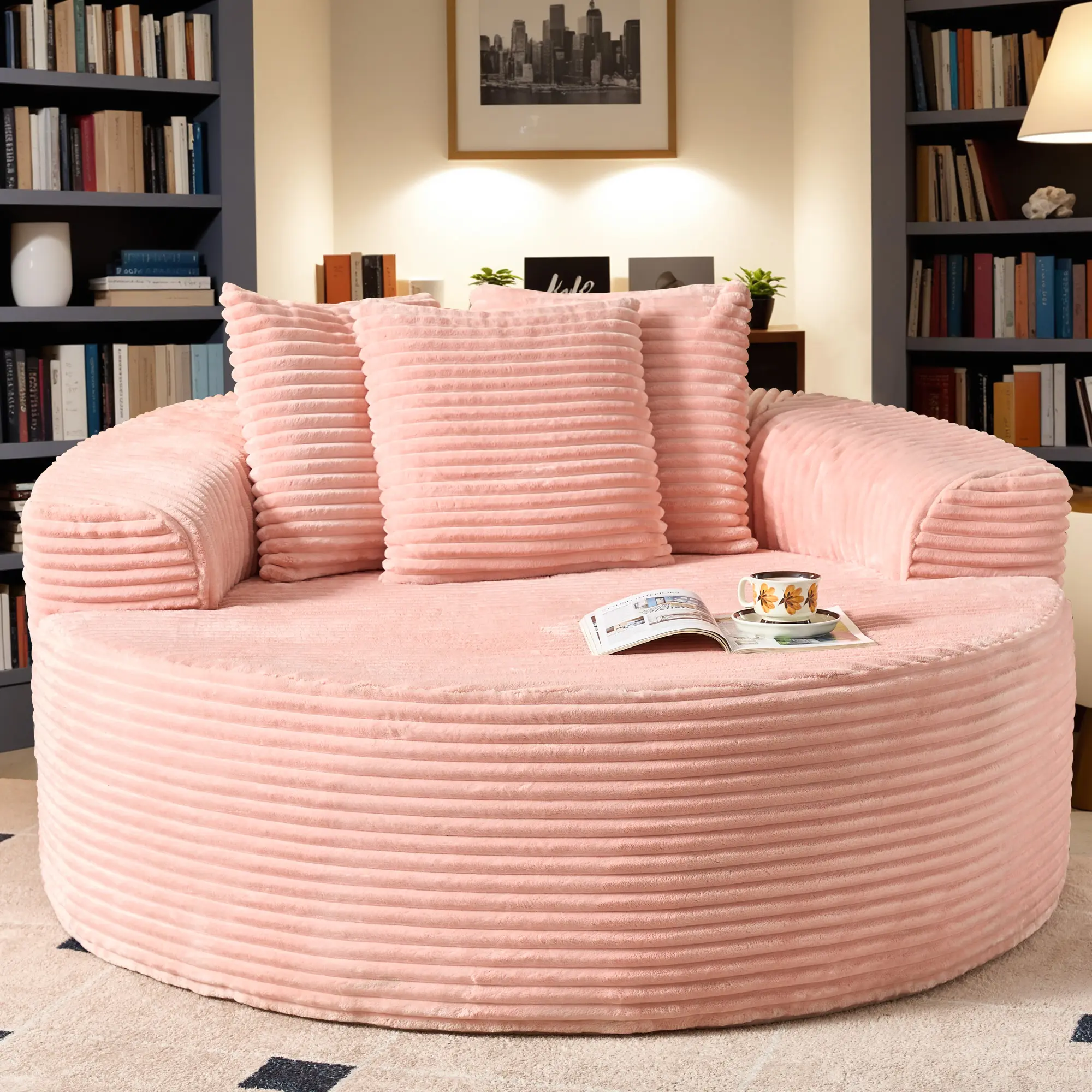WEAXTY Boneless Circular Couch Round Sofa Chair Plush Corduroy Sponge Sofa Chaise Lounge Oversized Sleeper Round Chairs Bean Bag for Living Room,Lazy Sofa, Ideal For Relaxation,  Luxurious Feel