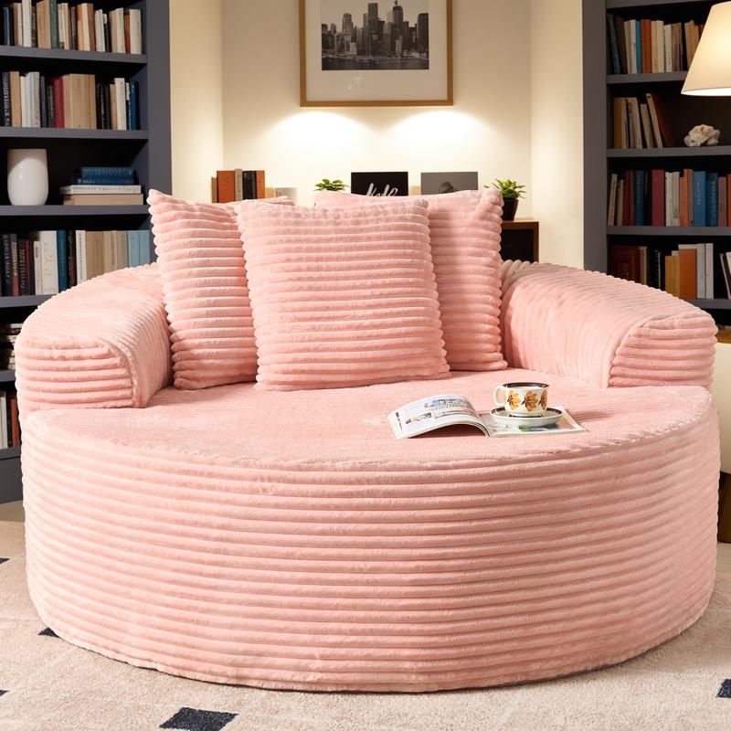 WEAXTY Boneless Circular Couch Round Sofa Chair Plush Corduroy Sponge Sofa Chaise Lounge Oversized Sleeper Round Chairs Bean Bag for Living Room,Lazy Sofa