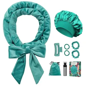 No Heat Overnight Curl Headband, 70" Soft Ribbon Wrap for Long Hair, 9 PCS Hair Curling Rods Set