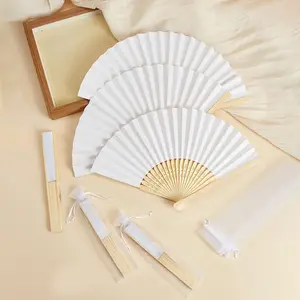 1/2/6/10pcs Paper Fans, DIY Hand-Painted Fans, Bamboo Fans, Wedding Fans, Portable Party Fans, Gift Decorative Fans, with Organza Bag