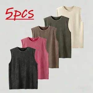 1/4 Pack Men's Oversized Tshirts Sports Vintage Heavy Cotton Tshirt Washed Loose Fit Athletic Tee Sleeveless Vest