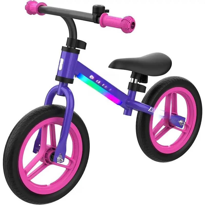 KS12 Toddler Bicycle (Ride on Wheels) for 2-5 Years Old, 12" Balance Bike with LED Lights & Bell, Adjustable Soft Seat & Handlebar, Flat-Free Tires, Easy Assembly, Lightweight, No Pedal, 110 lbs Capacity, Grows with Kid Gift for Boys Girls
