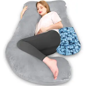 Pregnancy Pillow, J Shape Pregnancy Pillows for Sleeping, Body Pillow for Adults, Maternity Pillow for Pregnant, with Velvet Removable Cover, Light Grey