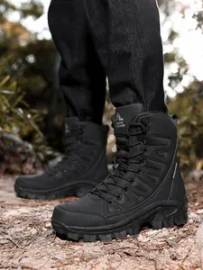 Men's Tactical Boots, Faux Upper, Fabric Lining, Lace-Up Closure, Versatile for Hiking & Training Outdoor Footwear for Men
