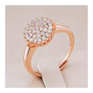 Kinel Hot 585 Rose Gold Color Crystal Flower Big Ring for Women Trendy Shiny Full Natural Zircon Accessories Fine Daily Jewelry