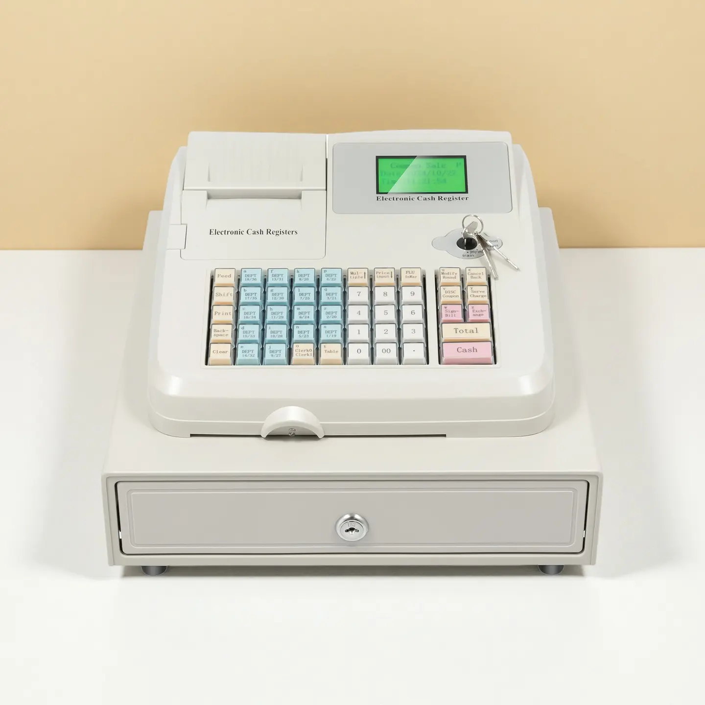 CNCEST Digital Cash Register, 48-Key Lockable Money Box, Thermal Printer, USB Connectivity, Inventory Management for Restaurants, Supermarkets