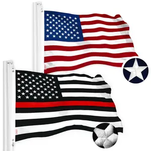 G128 Combo Pack: USA  & Thin Red Line Flag 4x6 Ft Embroidered Spun Polyester, Indoor/Outdoor, Brass Grommets, First Responder Flag