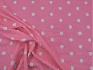 Bullet Printed Liverpool Textured Fabric Stretch Pink White Small Polka Dot S41