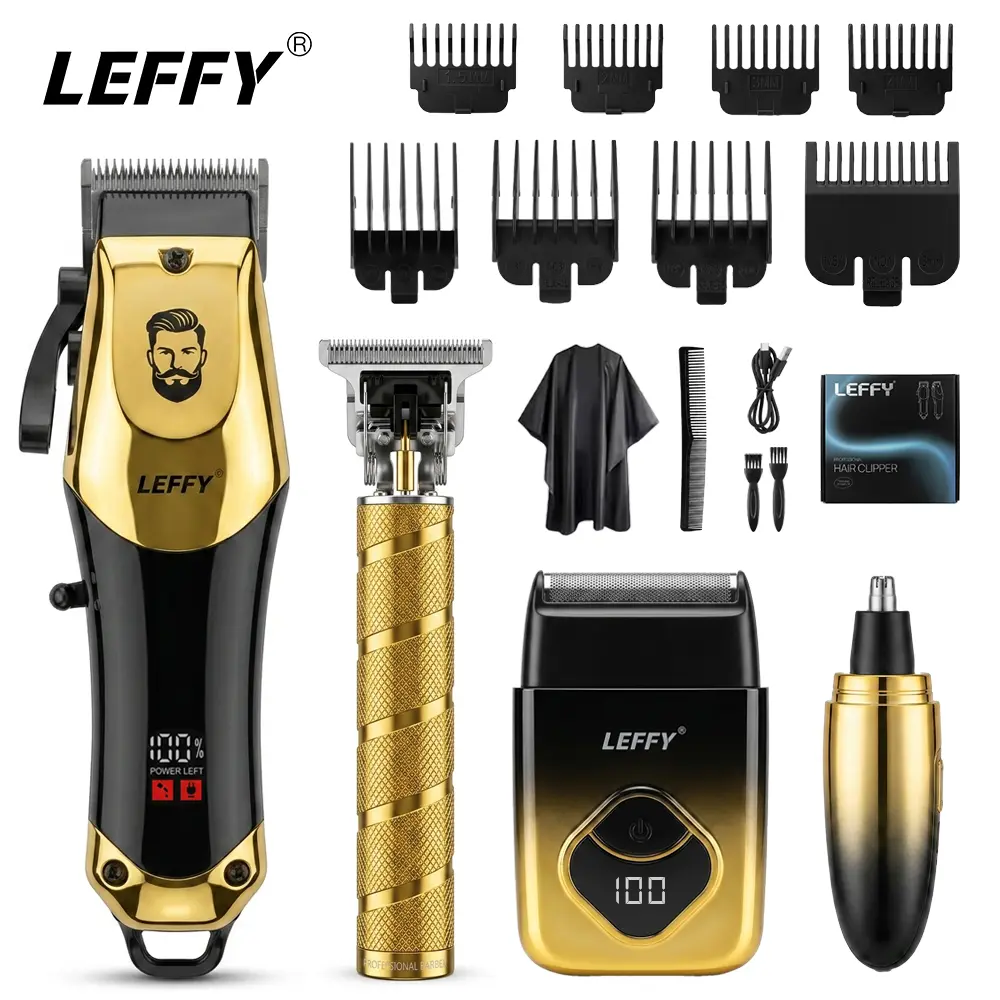 LEFFY 4-in-1 Cordless Electric Hair Clipper for Men - 0-Gap Trimmer, Nose Trimmer, Mini Shaver, Digital Power Display Barber Tools, Father's Day/Birthday Gift for Husband