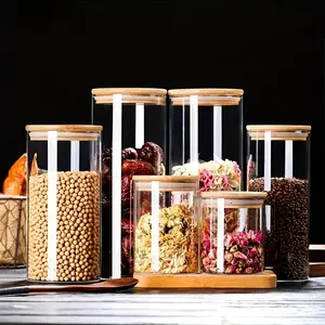 6pcs Borosilicate Heat-Resistant Glass Sealed Jars, Transparent Glass Round Storage Jars for Kitchen Snacks, Grains Storage Jars with Lids, Sealed Storage Jars for Candies and Coffee Beans, Airtight Glass Containers