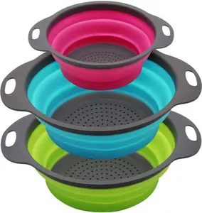 Set of 3 Niklye Ultimate Kitchen Strainers Includes 1-10 Inch & 2-12 Inch. Collapsible Silicone Colanders for Easy Storage - Use with Pasta & Veggies or as a Fruit or Berry Bowl with Strainer., Large NikLye