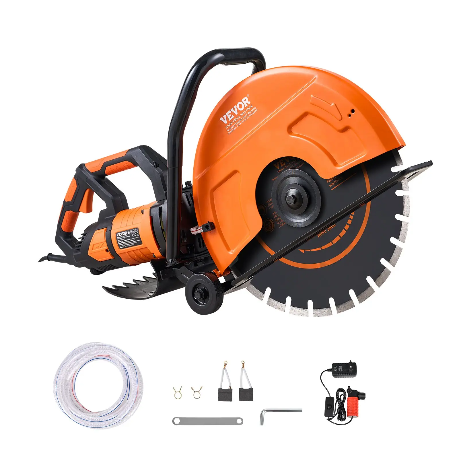 VEVOR 16 in Electric Concrete Circular Saw, 3200 W Motor Masonry Cutter with 6 in Max Adjustable Cutting Depth, Wet Disk Saw with Water Line, Pump and Blade for Construction Work, DIY Enthusiasts