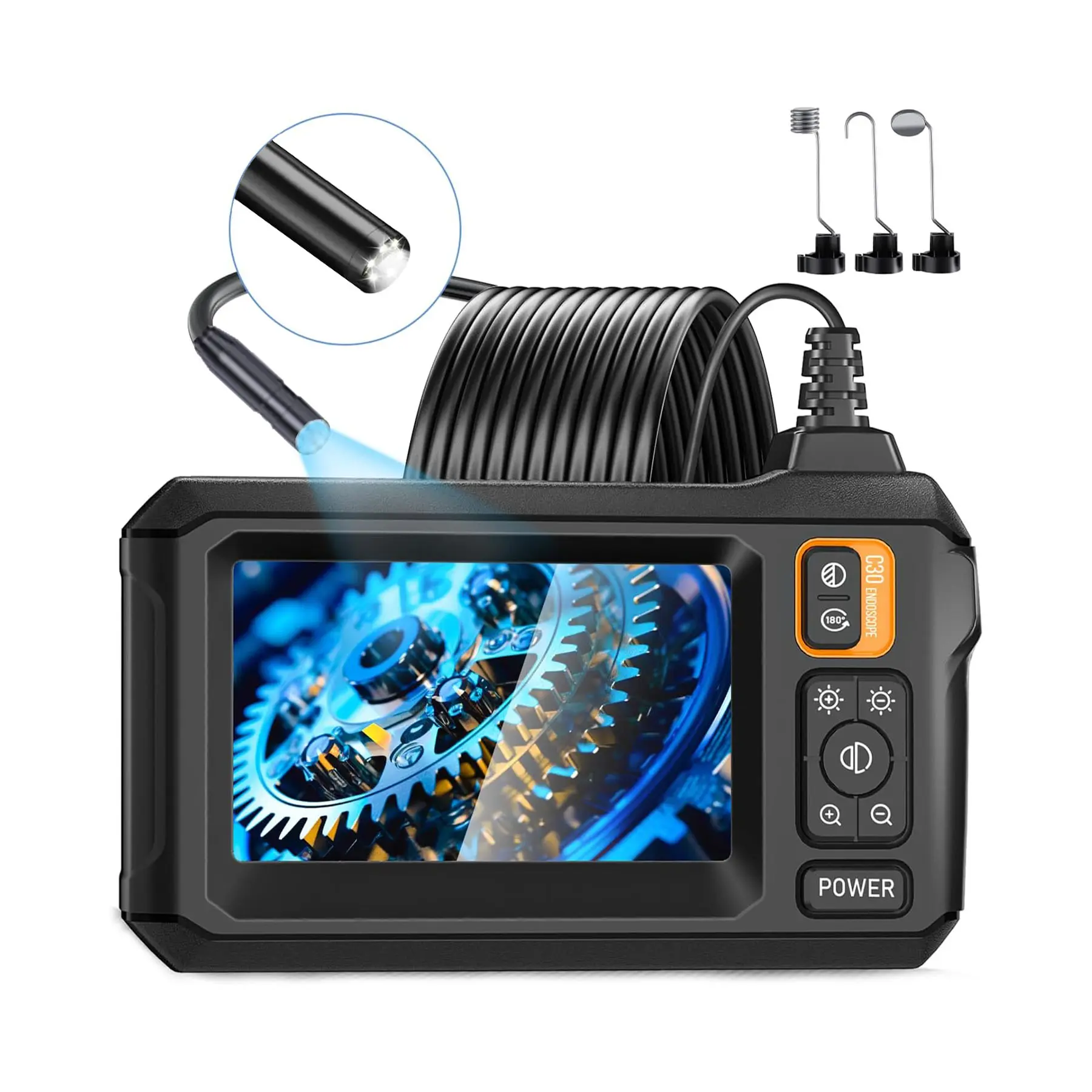 1920P HD Snake Camera with 8 LED Lights, Waterproof Endoscope Camera with 4.3 Inch Screen, Automotive Borescope Inspection Camera for Sewer, Pipe, Diagnostic Tool