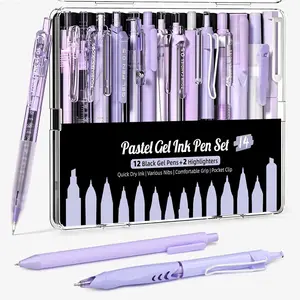 Writing Ink Pens with Black &  Ink and 2Pack Highlighter Retractable 0.5mm Smooth Fine Point Pens  Pens for School Office Girly Stationery Aesthetic Desk Accessories Set of 14
