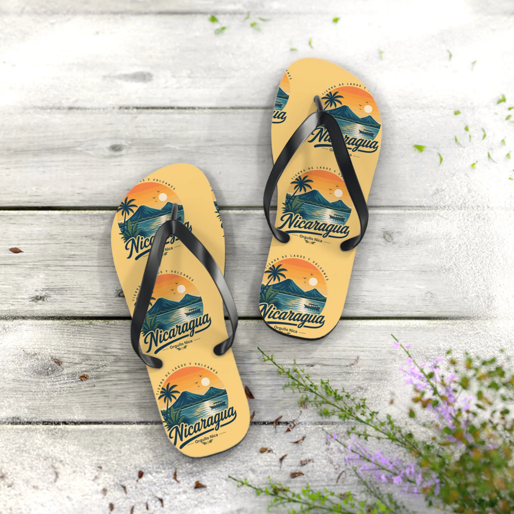 Nicaragua Sunset Beach Scene Flip Flops | Tropical Palm Resort Footwear