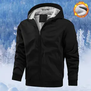 Men's Winter Fleece Lined Thick Solid Color Hooded Cardigan Jacket - Stylish Comfortable Men's Casual Zipper Coat - Thick Warm - With Pockets - Men's Winter Jacket - Gift Ideas For Men autumn winter fleece