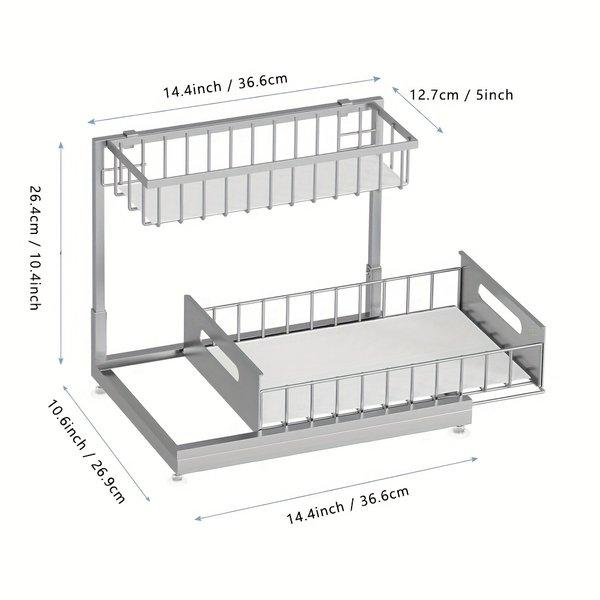Under Sink Organizer with Sliding Drawer – 2 Tier Pull Out Cabinet Storage, Metal Shelf for Kitchen Bathroom Pantry, 1 or 2 Pack