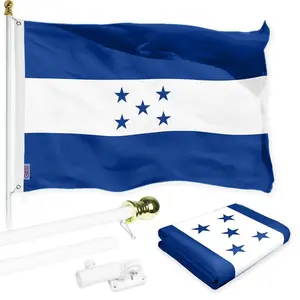 G128 Combo Pack: 6 Ft Tangle Free Spinning Flagpole (White) & Honduras Flag 3x5 Ft Printed 150D Polyester, Brass Grommets (Flag Included) Aluminum Flag Pole