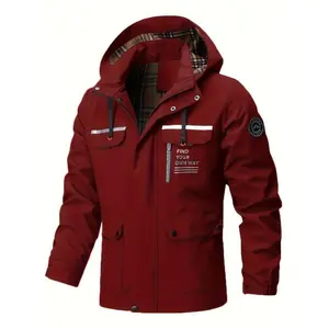 Multi Pocket Windbreaker Hooded Jacket, Men's Casual Zip Up Jacket Coat For Outdoor Activities