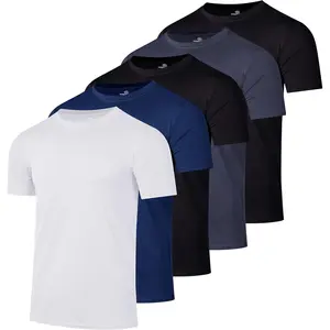 5 Pack: men's short sleeve dry fit active crew neck t shirt-athletic running gym workout tee tops comfortable sport vest