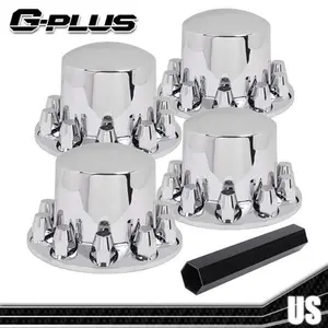4pcs Rear Wheel Axle Hub Covers Semi Truck Silver Hubcaps Kits 33MM Lug Nuts