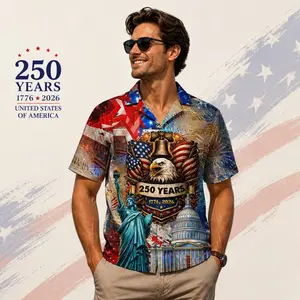 America 250 Hawaiian Shirt 1776–2026, Vintage Patriotic Shirt, 250 Years of America Celebration Button Down