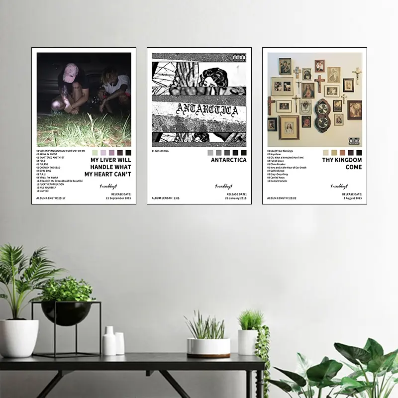 3-piece set of music album canvas posters, Wall Prints, $uicideboy$/My Liver Will Handle What My Heart Can't/Thy Kingdom Come. Ideal for bedroom or living room gifts, room wall decorations, frameless, Minimalist Design