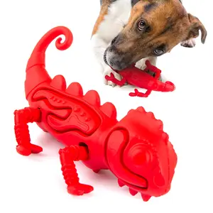 Jeffers Red Chameleon Natural Eco-Friendly Rubber Dental Dog Chew Toy for Medium Chewers