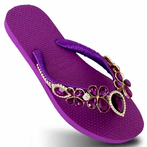AdDRESSingMe Luxurious Flip Flops With Rhinestones Walking Shoes Women Footwear Summer Flipflop Sandal Purple Flip Flop Purple Sandals
