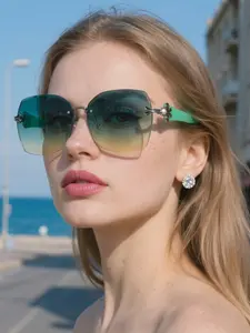 Women's Oversized Square Frameless Glasses, Elegant Design, Turtle Shell Print, Reflective Coating, Urban Style, Perfect Holiday Gift