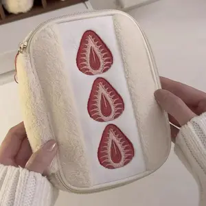 Cute Plush Embroidered Makeup Bag for Women, High-Quality Handheld Travel Organizer, Jewelry & Cosmetics Storage Pouch (no Charm)