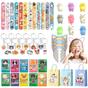 Cat Party Favors, 72 pcs Kitty Party Favors Set, Including Cat Goodie Bags, Ears, Headband Stickers, Keychains, Slap Bracelets, etc, Cat Themed Party Favors for Cat Birthday Party Decorations Supplies