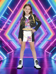 Girls' Street Dance, Cartoon Jazz Performance Costume, Kids Hip Hop Showwear, Slim-Fitting Suit Without Zipper