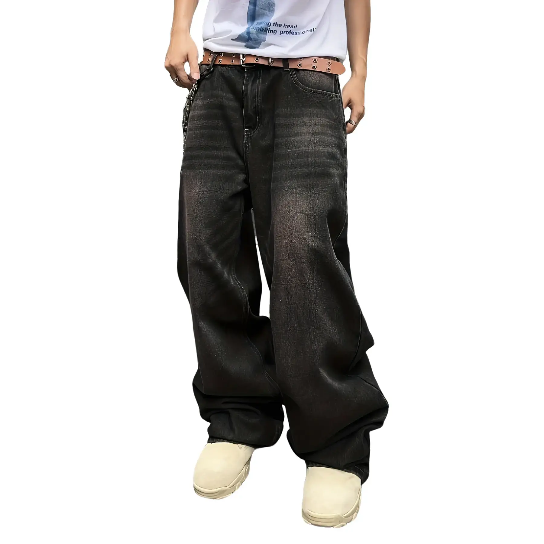 Wide Leg Jeans Spring To SummerVintage Baggy Jeans Casual FallLoose Fit Denim Pants with Pockets,baggy jeans men,Relaxed Fit Men's Plaid Sweatpants,max reem pants,men s baggy pants summerwins Black Oversized Streetwear Brown