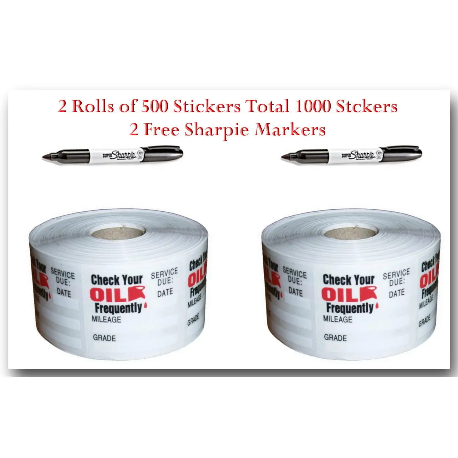 2 Rolls of 500 Stickers Total 1000 Oil Change Reminder Sticker + 2 Free Sharpie
