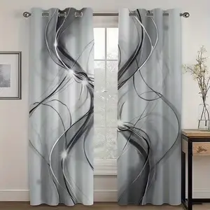 2D flat pattern, 2 panels, 2D flat printed curtains, Heavy curtain, with an abstract gray-white wavy line pattern. The perforated curtains are made of velvet fabric and are suitable for living room and bedroom décor. Fabric weigh