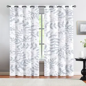 Gray Leaf Print Blackout Curtains (2 Panels) Modern Botanical Vine Pattern Roman Rod Curtains Ideal for Bedrooms and Living Rooms Light-Filtering, Heat-Insulating, and Thermal Curtains Noise-Reducing and Energy-Saving Curtains Light Blocking Rate: 50%-70%