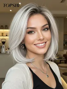 Topshe 13x6 Silk Front Lace Wig, Natural Hairline Wig, Cream Color Highlights Short Hair, Natural Fit, Suitable for Various Festivals, Fall & Winter