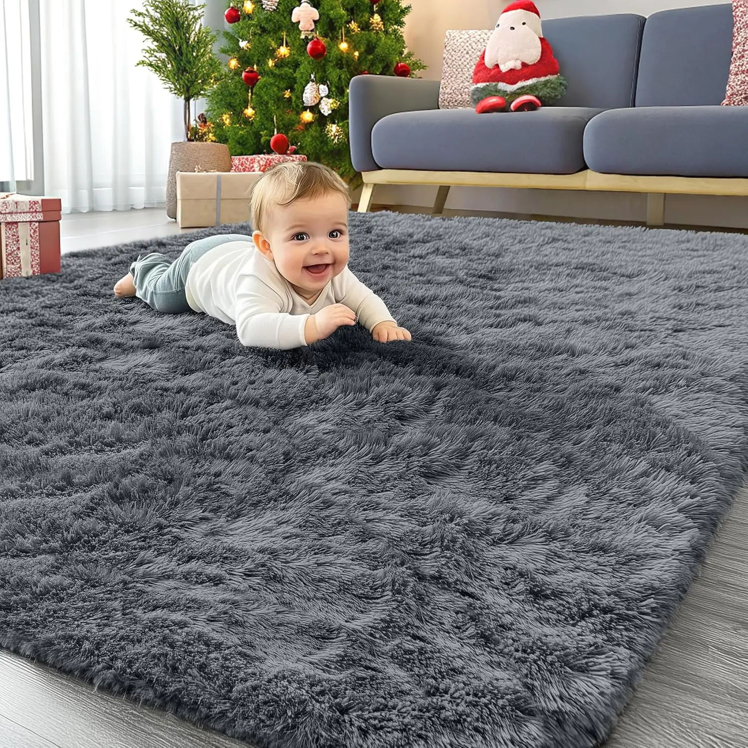 [Limited Time-Deal] Machine Washable 4x5.9 Area Rug for Living Room & Bedroom, Soft Fluffy Shaggy Bedside Carpet, Kids Nursery Dorm Decor, Grey