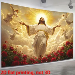 Jesus Tapestry Faith Backdrop Religious Theme Wall Hanging Photography Background Spiritual Decor for Living Room Bedroom Indoor Outdoor Party Decoration