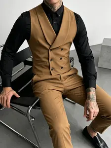 Men's Caramel Plain Blazer and Pants Set, Slim-Fit Formal Wear, Wrinkle-Resistant Fabric, Business and Casual, Luxury Style Suit