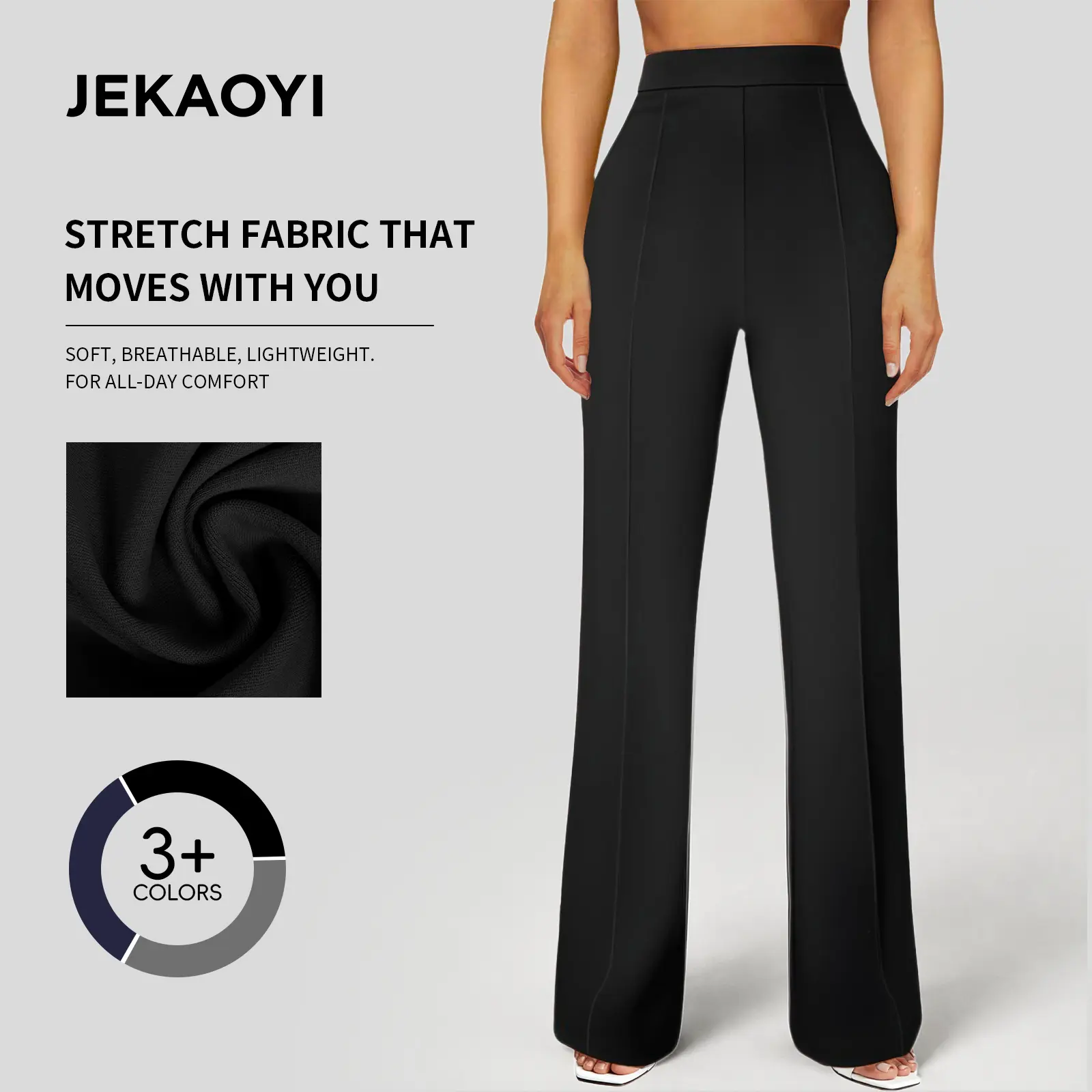 JEKAOYI Womens Straight Leg Dress Work Pants High Waist Stretchy Business Casual Pants Office Trousers Slacks