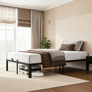 【Holiday deal】Metal Bed Frame Queen Size,14 Inch 3500 lbs Heavy Duty Platform BedFrames,No Noise No Box Spring Needed, Easy Assembly with Storage