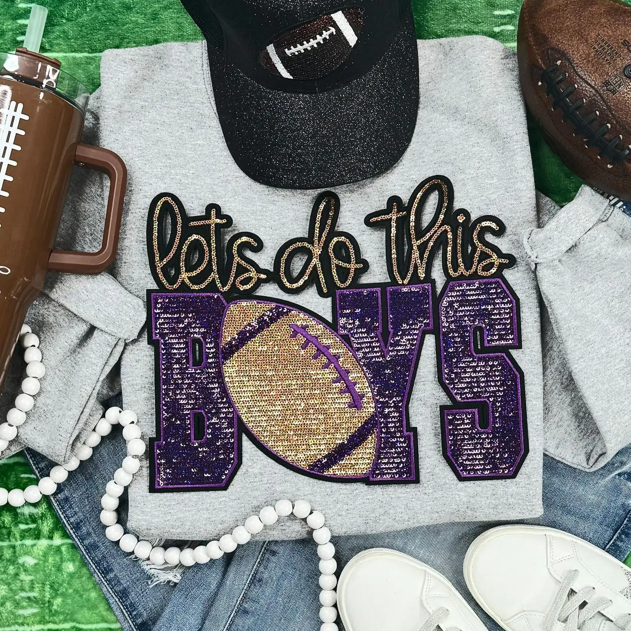 Let's Do This Boys Football Purple/Gold Sequins Patch