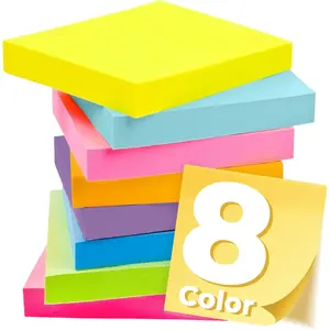 Sticky Notes, 3x3 Inches 80gsm Paper Bright Colors Self-Stick Pads, 100 Sheets/Pad 8 Pack for Brainstorming, Color-Coding, Family Chore Reminders (Home, Office Use)