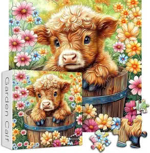 Highland Cow Puzzles for Adults 1000 Pieces, Cute Cow Animal Flower Puzzles 1000 Pieces, Colorful Floral Garden Jigsaw Puzzles, Nature Plant Scenery for Adults