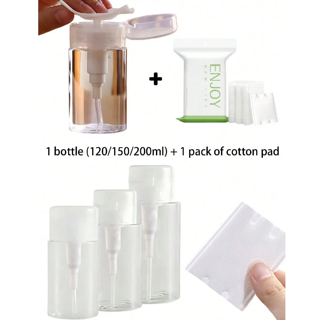 Transparent Makeup Remover Bottle, Empty Alcohol Nail Polish Cleansing Pump Head, Portable Liquid Dispenser, Clear Remaining Quantity Visible