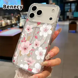 Magnetic Phone Case for iPhone 17 16  Pro Max Plus 15 14 13 12 11 Air E Floral Dreamscape  Hard Acrylic Back Soft Silicone Edge Full Coverage Cellphone Cover
