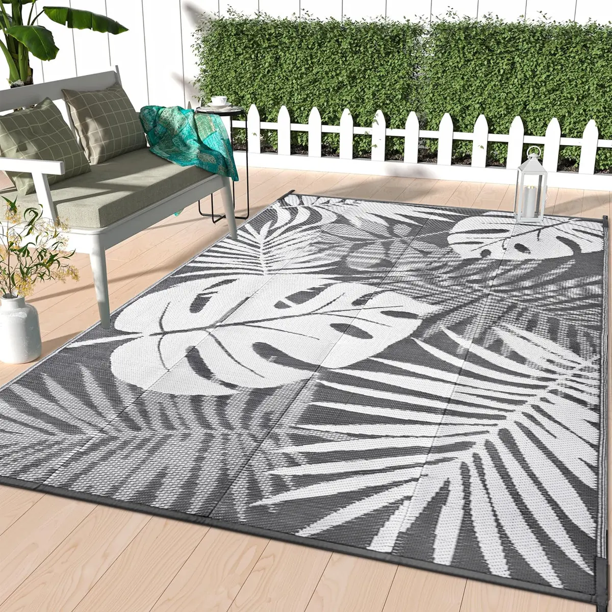 Reversible Outdoor Mat, Leaf Pattern Waterproof Rug, Plastic Grass Carpet for Indoor/outdoor, RV Porch Camping Backyard Deck Balcony Beach Trailer Floor Pad, Outdoor Rug Mats